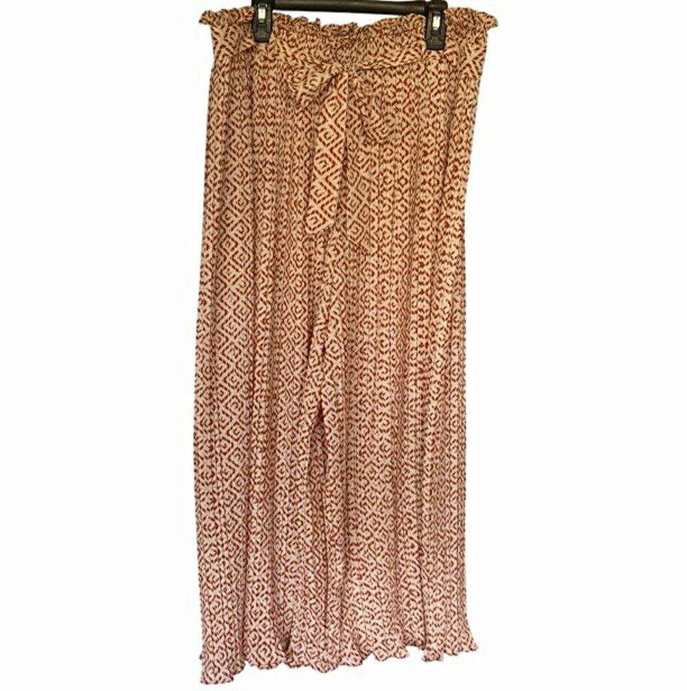 aliceblue Palazzo Wide-Leg Pleated Pull-On Cropped Pants Geometric Tan/Brown XL